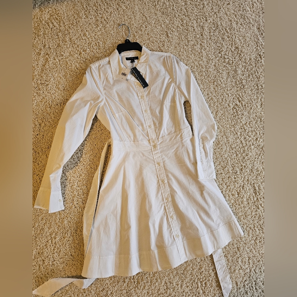 Banana Republic White Long‑Sleeve Belted Shirt Dress, Size 10 – Cotton‑Blend - Picture 3 of 5